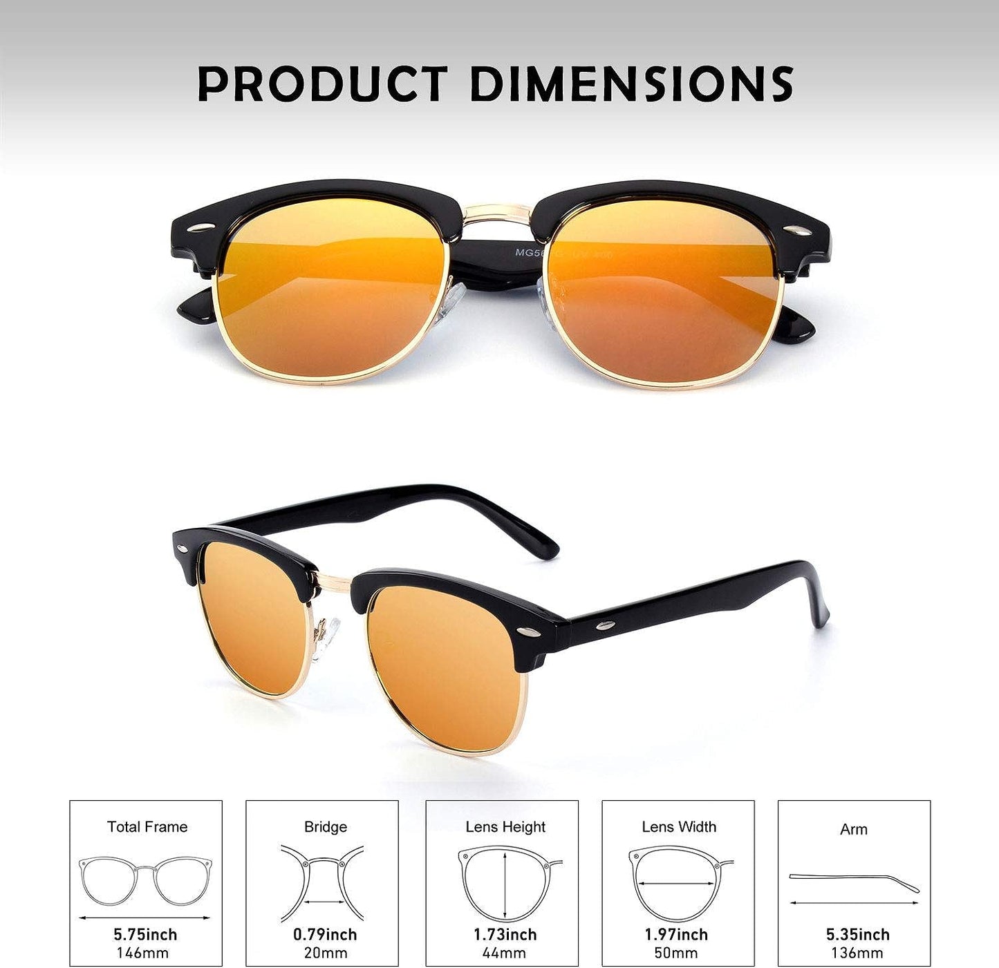 GQUEEN Classic Horn Rimmed Semi Rimless Polarized Sunglasses for Men Women GQO6