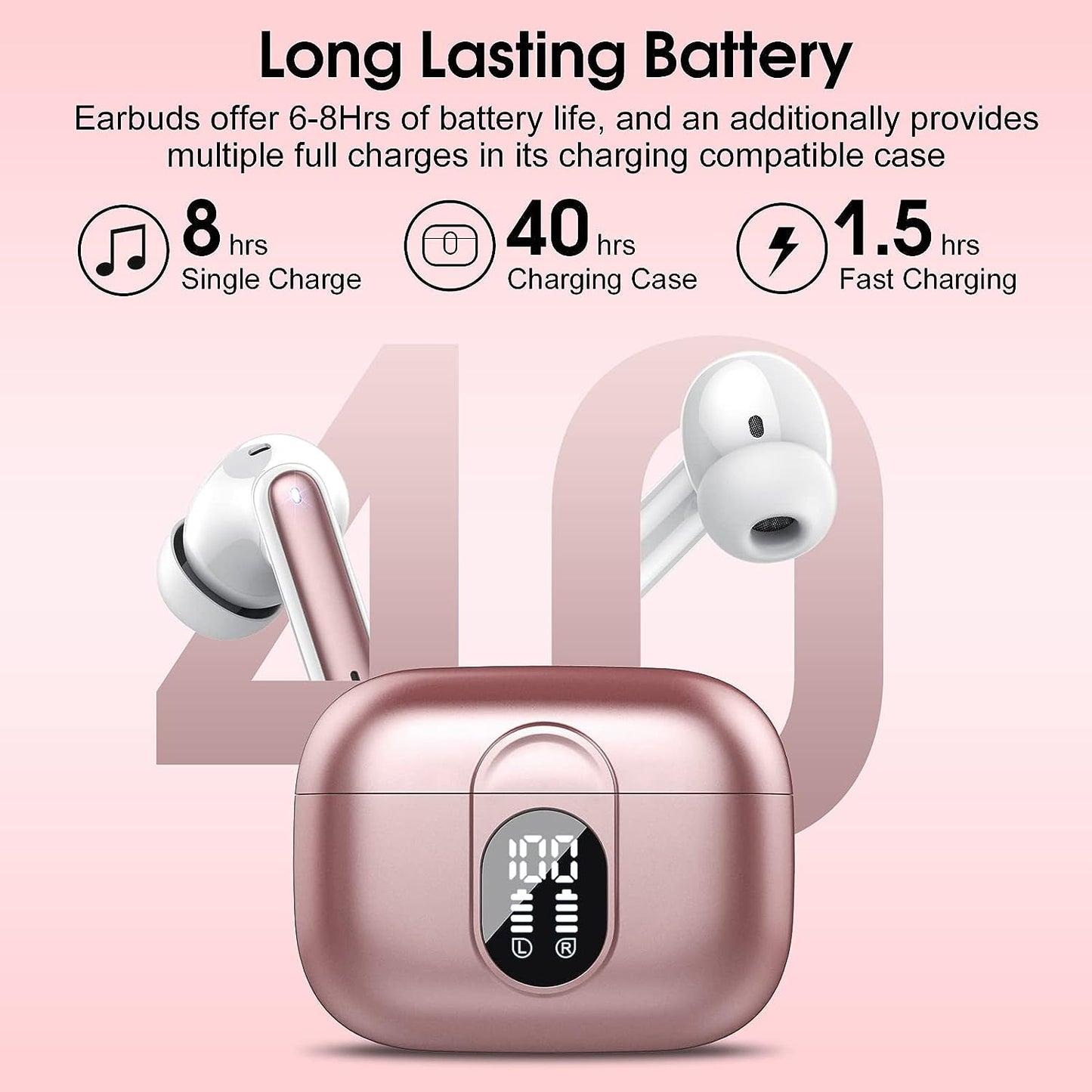 Wireless Earbuds, 2023 Bluetooth Headphones 5.3 HiFi Stereo Earphones, 40H Playtime in-Ear Earbud, Bluetooth Earbud with LED Power Display, IP7 Waterproof Earphones Sport Headset for Android iOS