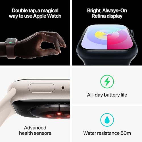 Apple Watch Series 9 [GPS + Cellular 41mm] Smartwatch with Gold Stainless Steel Case with Gold Sport Band S/M. Fitness Tracker, Blood Oxygen & ECG Apps, Always-On Retina Display