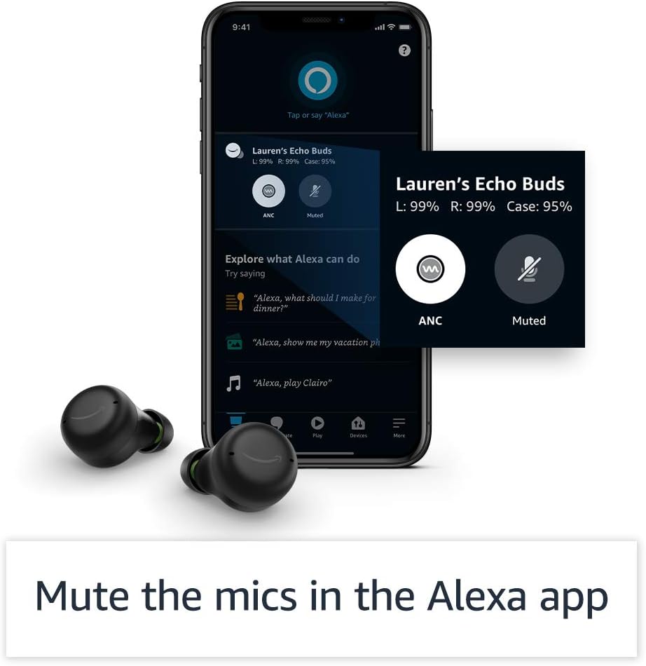 Echo Buds with Active Noise Cancellation (2021 release, 2nd gen) | Wired charging case | Black