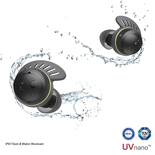 LG TONE Free True Wireless Bluetooth Sports Earbuds TF8 - with Uvnano Charging Case, IP67 Dust and Water Resistance, Black, Small