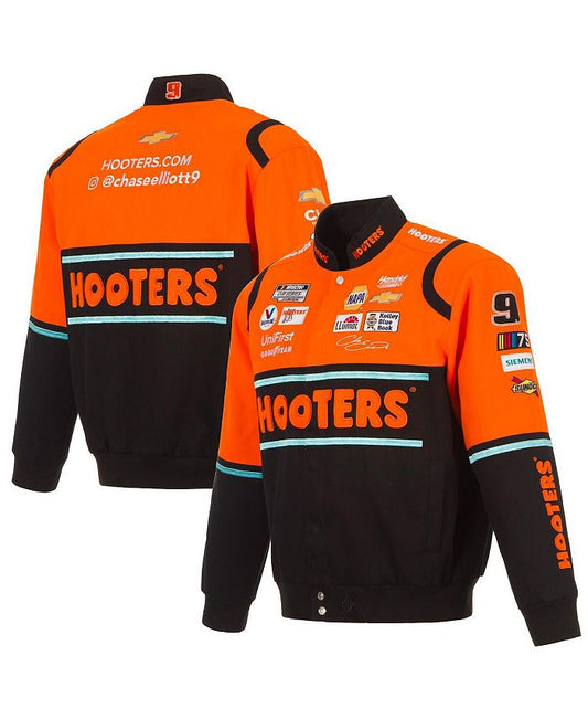 Men's Orange, Black Chase Elliott Hooters Twill Driver Uniform Full-Snap Jacket