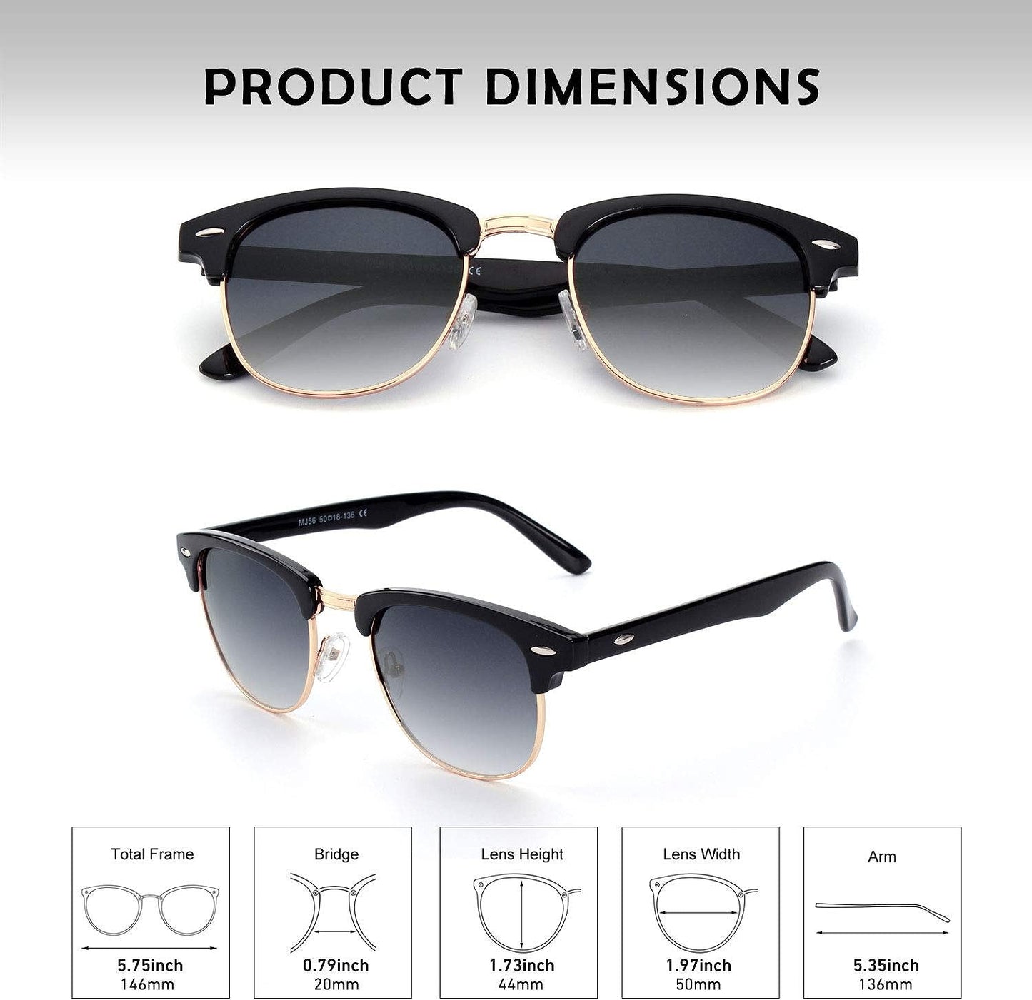 GQUEEN Classic Horn Rimmed Semi Rimless Polarized Sunglasses for Men Women GQO6