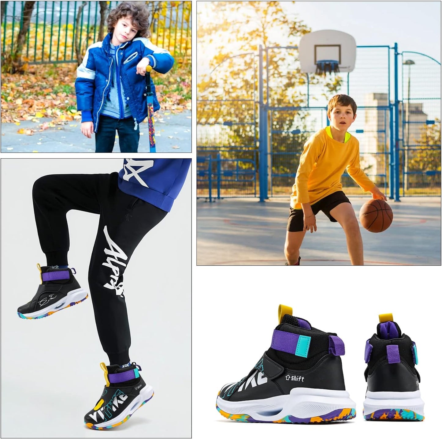 VITUOFLY Kids Basketball Shoes Boys Air Cushion Sneakers Girls Mid Top School Training Shoes Non-Slip Outdoor Sports Shoes Comfortable Boys Running Shoes Durable Little Kid/Big Kid