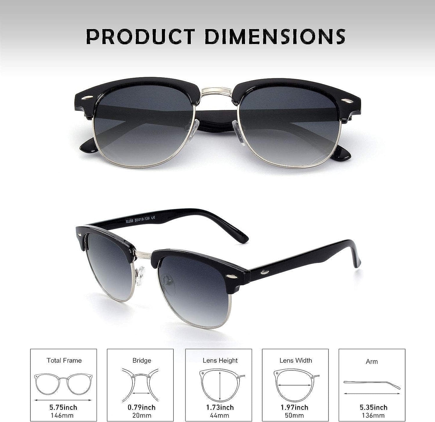 GQUEEN Classic Horn Rimmed Semi Rimless Polarized Sunglasses for Men Women GQO6