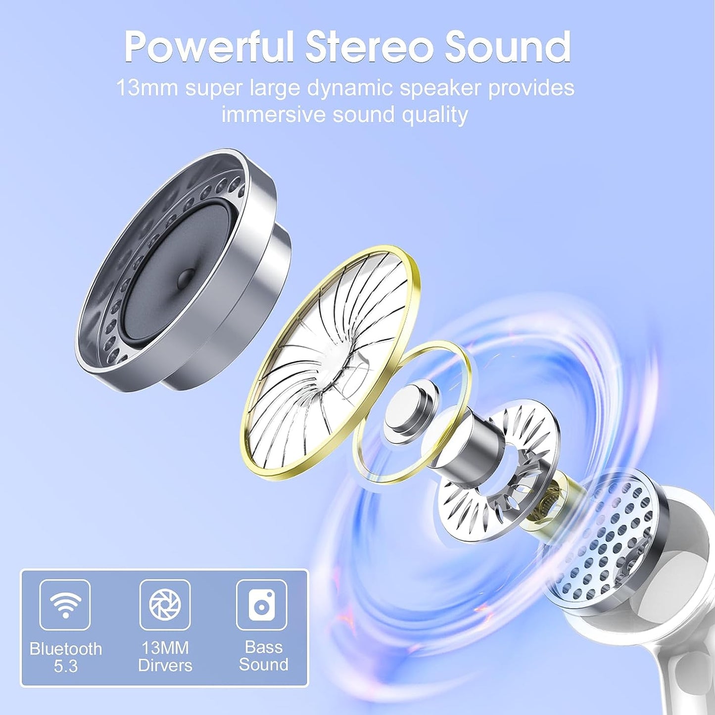 Wireless Earbuds, 2023 Bluetooth Headphones 5.3 HiFi Stereo Earphones, 40H Playtime in-Ear Earbud, Bluetooth Earbud with LED Power Display, IP7 Waterproof Earphones Sport Headset for Android iOS