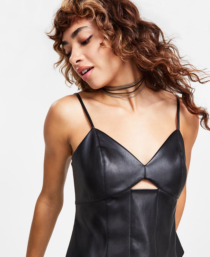 Women's Cutout Faux-Leather Corset Top, Created for Macy's