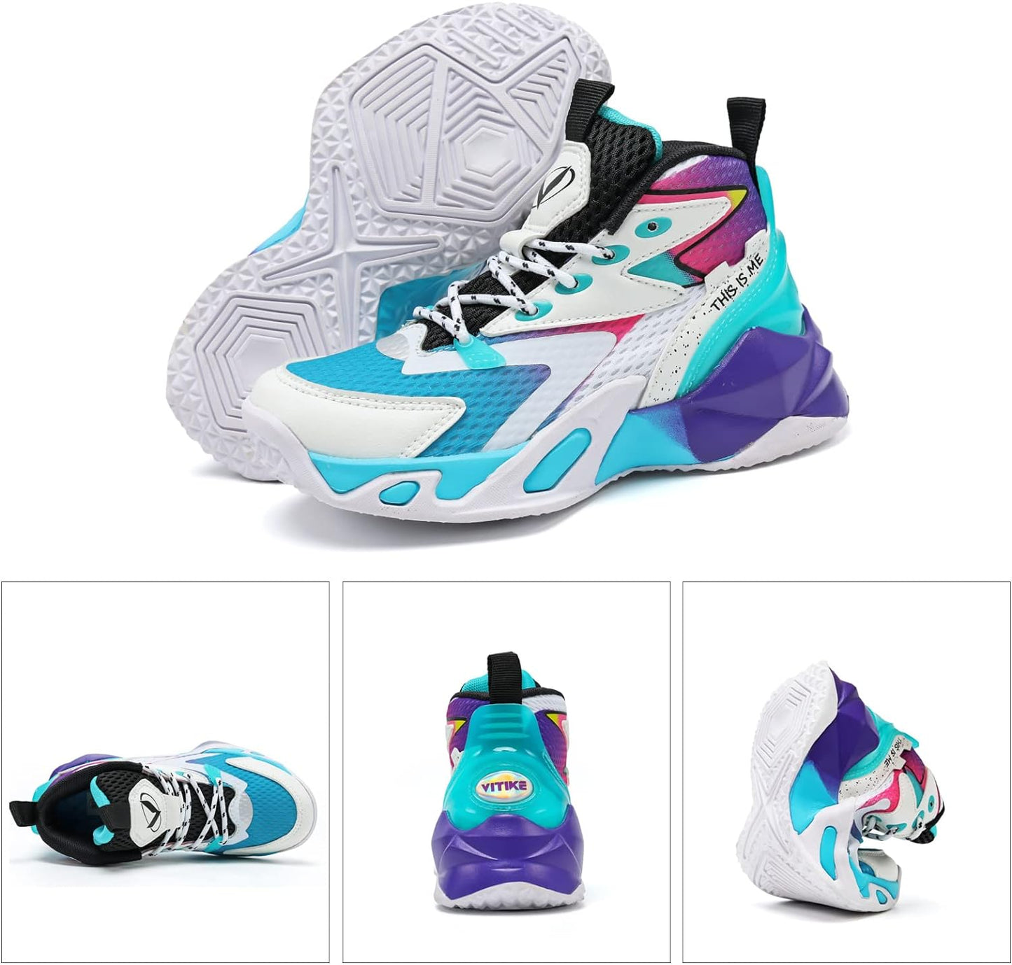 VITUOFLY Kids Basketball Shoes Boys Air Cushion Sneakers Girls Mid Top School Training Shoes Non-Slip Outdoor Sports Shoes Comfortable Boys Running Shoes Durable Little Kid/Big Kid