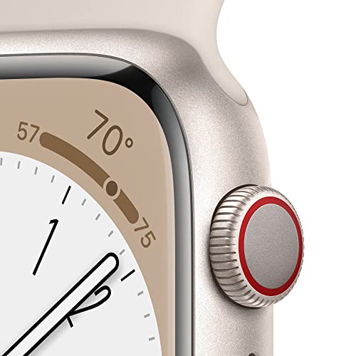 Apple Watch Series 8 [GPS + Cellular 41mm] Smart Watch w/Starlight Aluminum Case with Starlight Sport Band - S/M. Fitness Tracker, Blood Oxygen & ECG Apps, Always-On Retina Display, Water Resistant