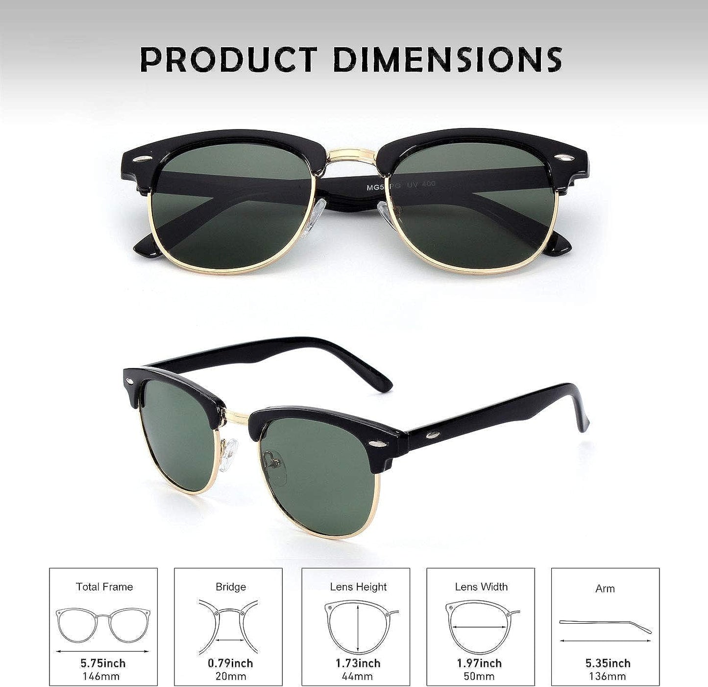 GQUEEN Classic Horn Rimmed Semi Rimless Polarized Sunglasses for Men Women GQO6