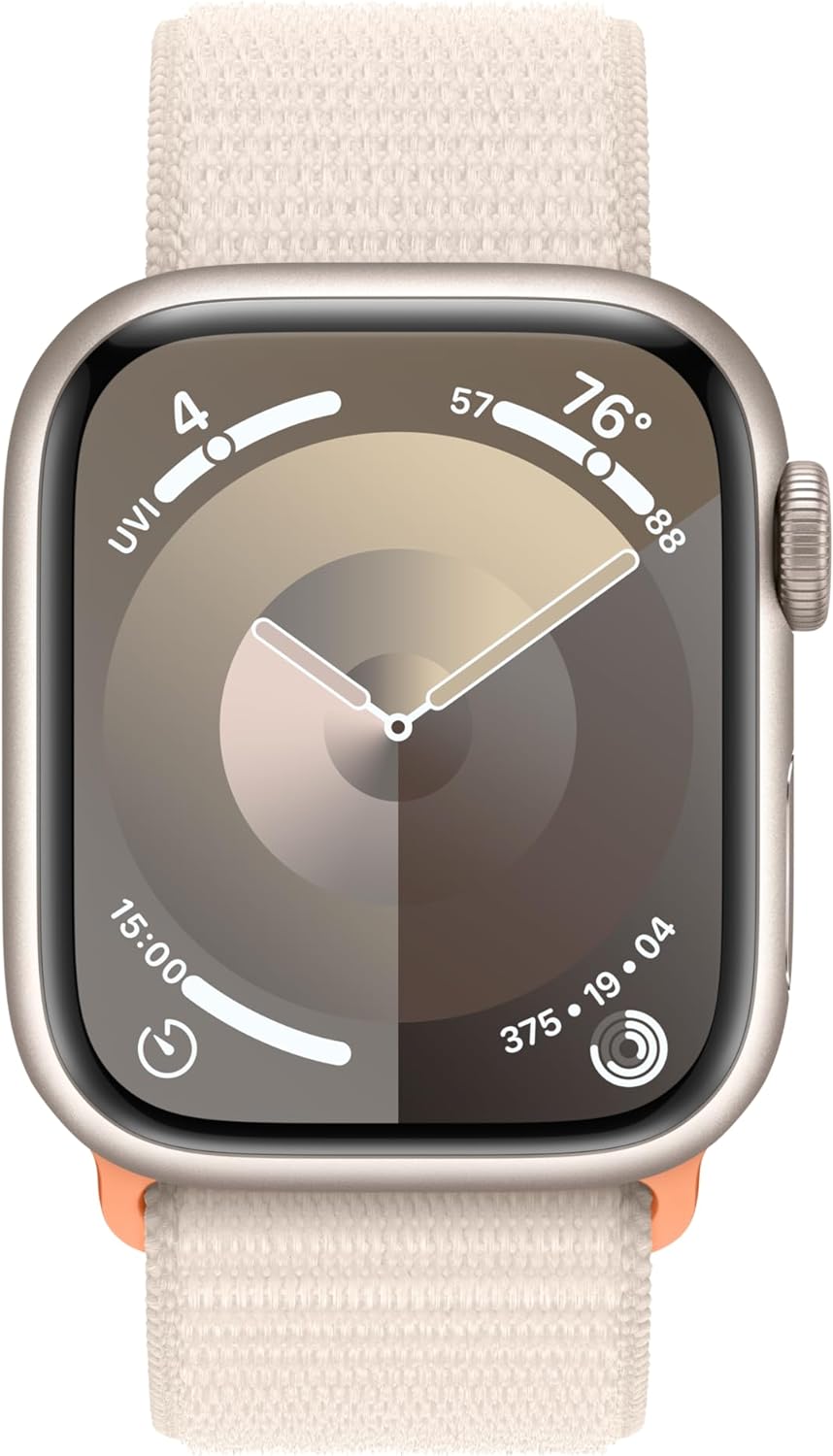 Apple Watch Series 9 [GPS + Cellular 41mm] Smartwatch with Gold Stainless Steel Case with Gold Sport Band S/M. Fitness Tracker, Blood Oxygen & ECG Apps, Always-On Retina Display