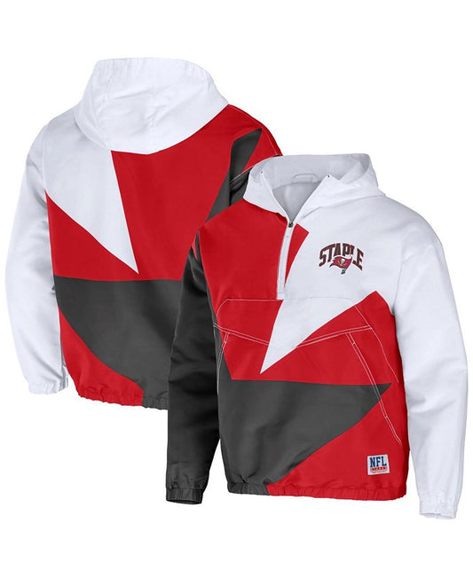 Men's NFL X Staple Red and Black Tampa Bay Buccaneers Pop Over Half-Zip Nylon Colorblocked Anorak