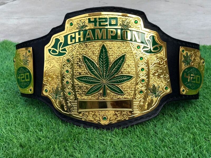 420 Weed World Wrestling Championship Belt 2mm Brass Original Leather
