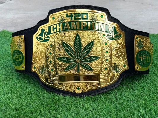 420 Weed World Wrestling Championship Belt 2mm Brass Original Leather