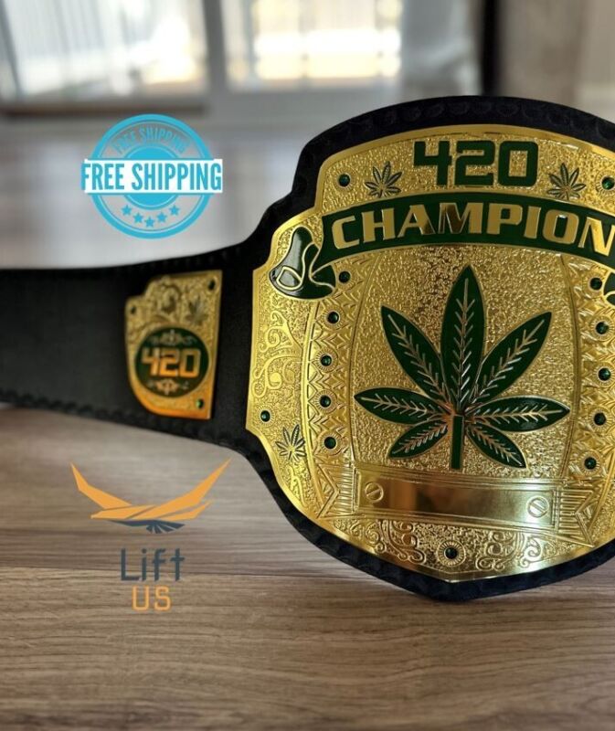420 Weed World Wrestling Championship Belt 4mm Brass Original Leather