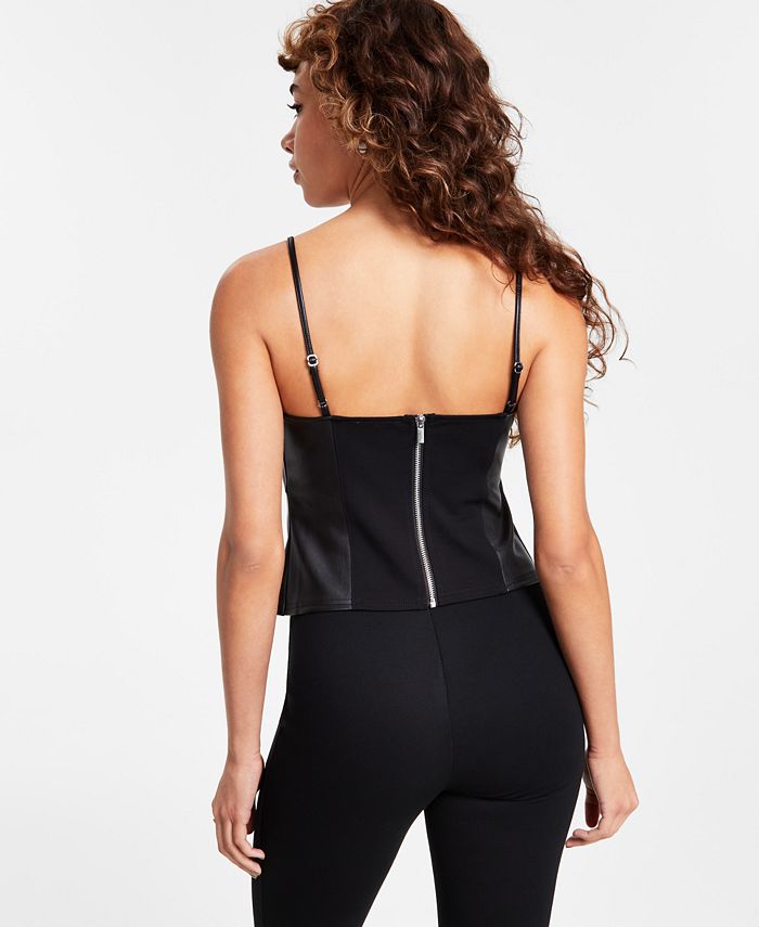 Women's Cutout Faux-Leather Corset Top, Created for Macy's