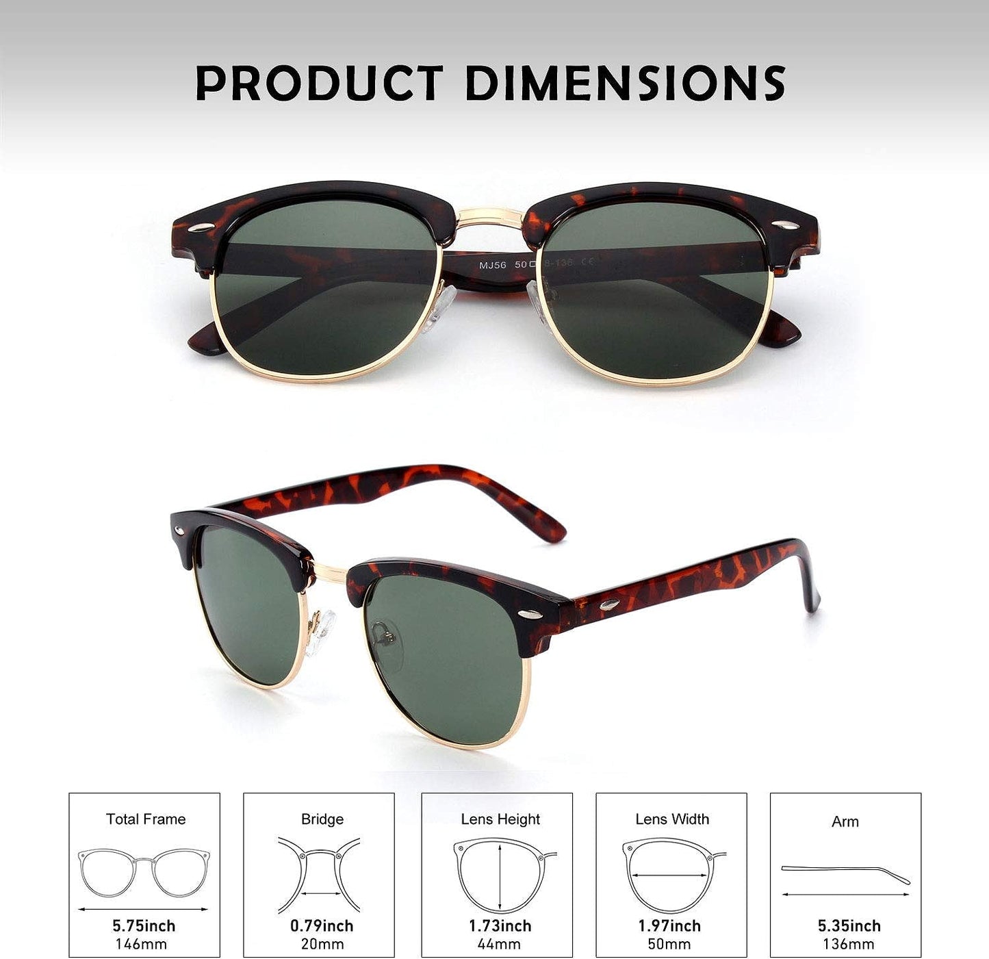 GQUEEN Classic Horn Rimmed Semi Rimless Polarized Sunglasses for Men Women GQO6