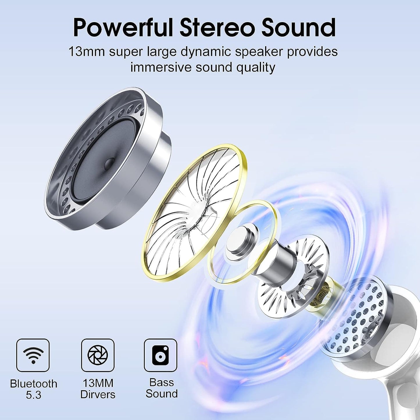 Wireless Earbuds, 2023 Bluetooth Headphones 5.3 HiFi Stereo Earphones, 40H Playtime in-Ear Earbud, Bluetooth Earbud with LED Power Display, IP7 Waterproof Earphones Sport Headset for Android iOS