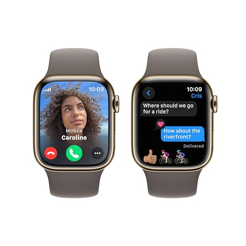 Apple Watch Series 9 [GPS + Cellular 41mm] Smartwatch with Gold Stainless Steel Case with Gold Sport Band S/M. Fitness Tracker, Blood Oxygen & ECG Apps, Always-On Retina Display