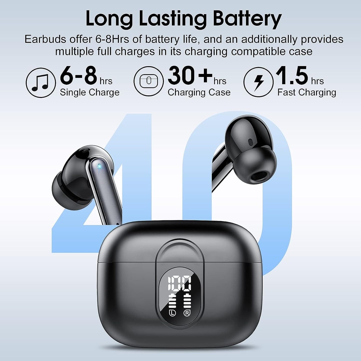 Wireless Earbuds, 2023 Bluetooth Headphones 5.3 HiFi Stereo Earphones, 40H Playtime in-Ear Earbud, Bluetooth Earbud with LED Power Display, IP7 Waterproof Earphones Sport Headset for Android iOS