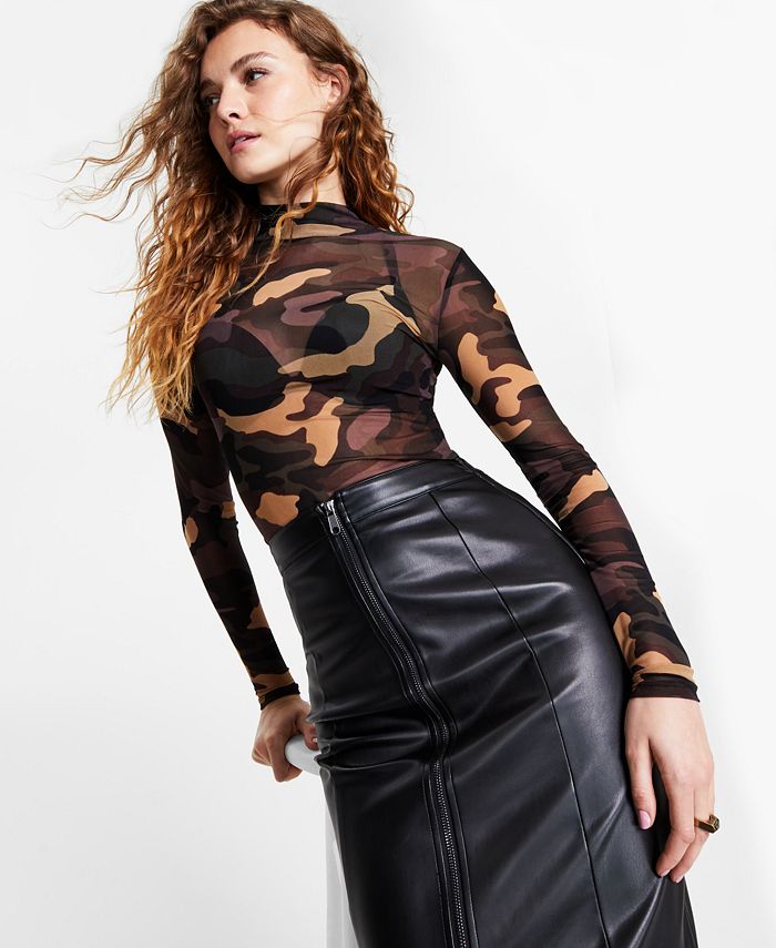 Women's Mesh Mock-Neck Long-Sleeve, Created for Macy's
