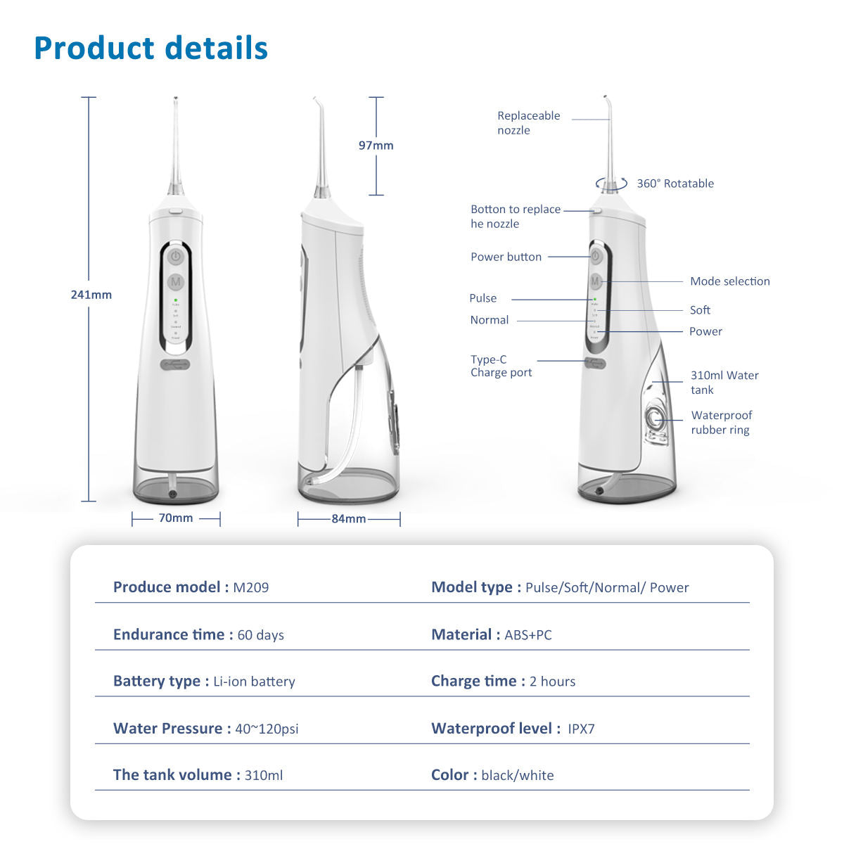 Oral Irrigator Cheap Wholesale IPX7 Waterproof Electric Teeth Whitening Equipment Home Travel Dental Floss Water FlosserPopular