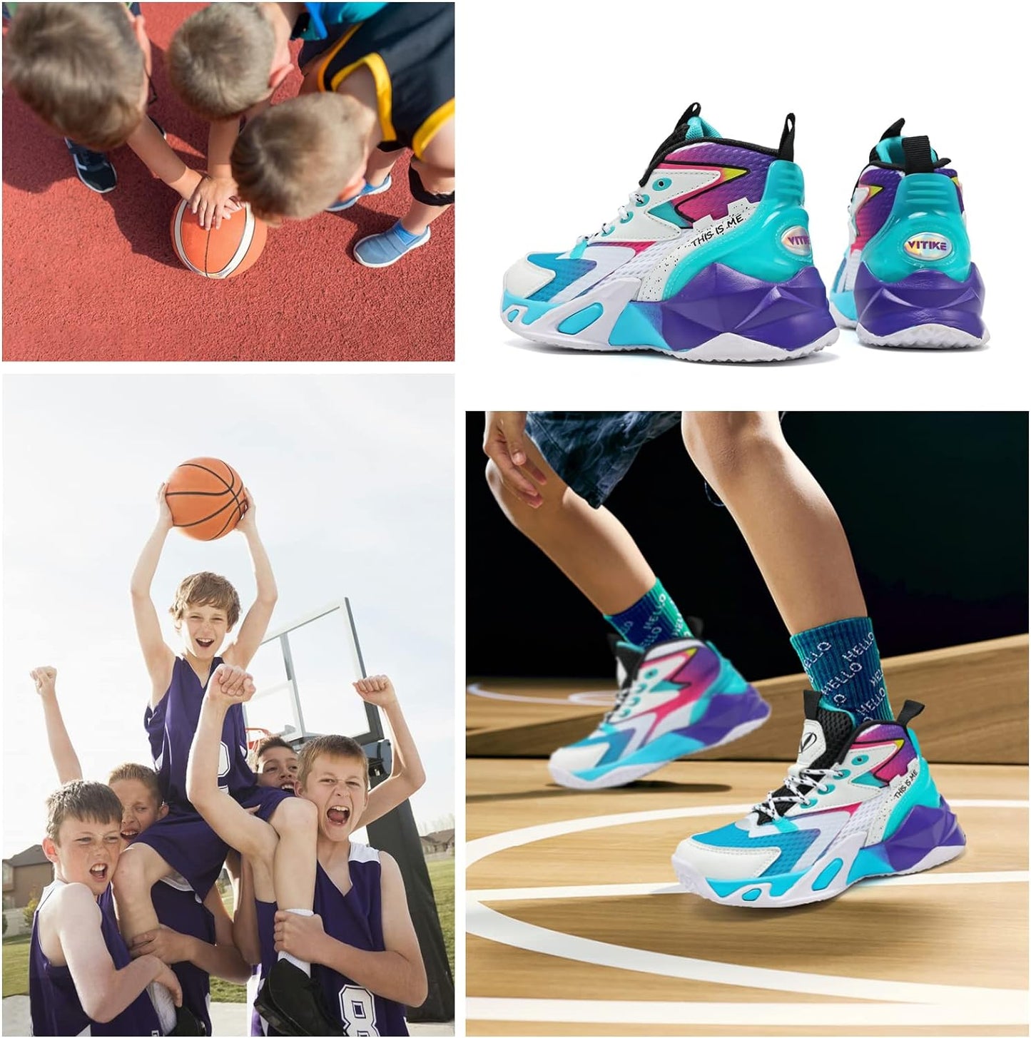 VITUOFLY Kids Basketball Shoes Boys Air Cushion Sneakers Girls Mid Top School Training Shoes Non-Slip Outdoor Sports Shoes Comfortable Boys Running Shoes Durable Little Kid/Big Kid