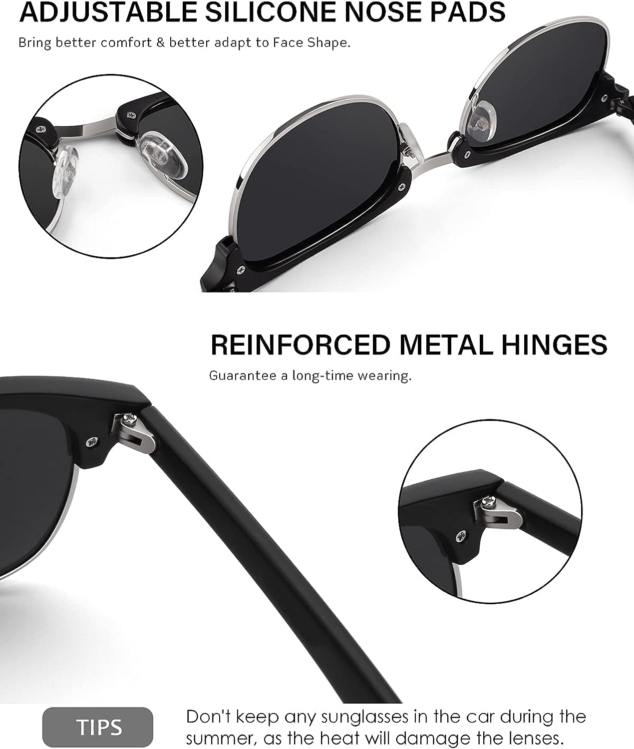 GQUEEN Classic Horn Rimmed Semi Rimless Polarized Sunglasses for Men Women GQO6
