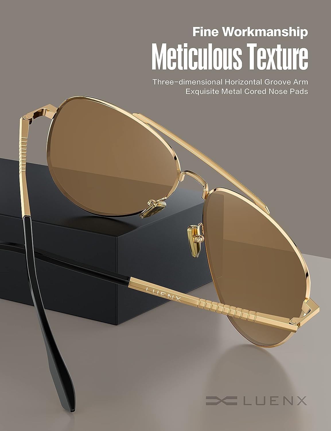 LUENX Aviator Sunglasses for Men Women Polarized - UV 400 Protection with case 60MM