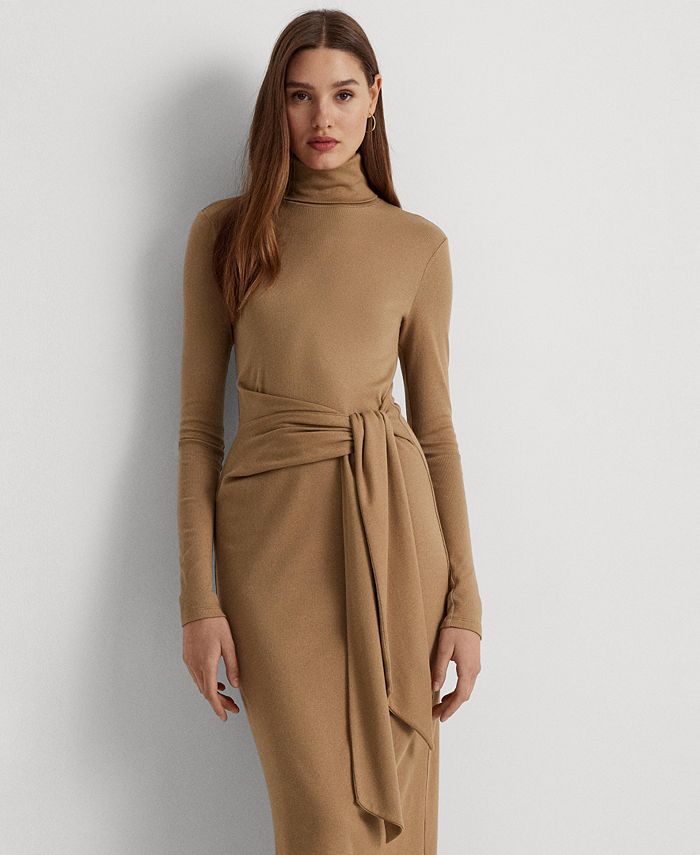 Women's Tie-Front Turtleneck Sweater Dress