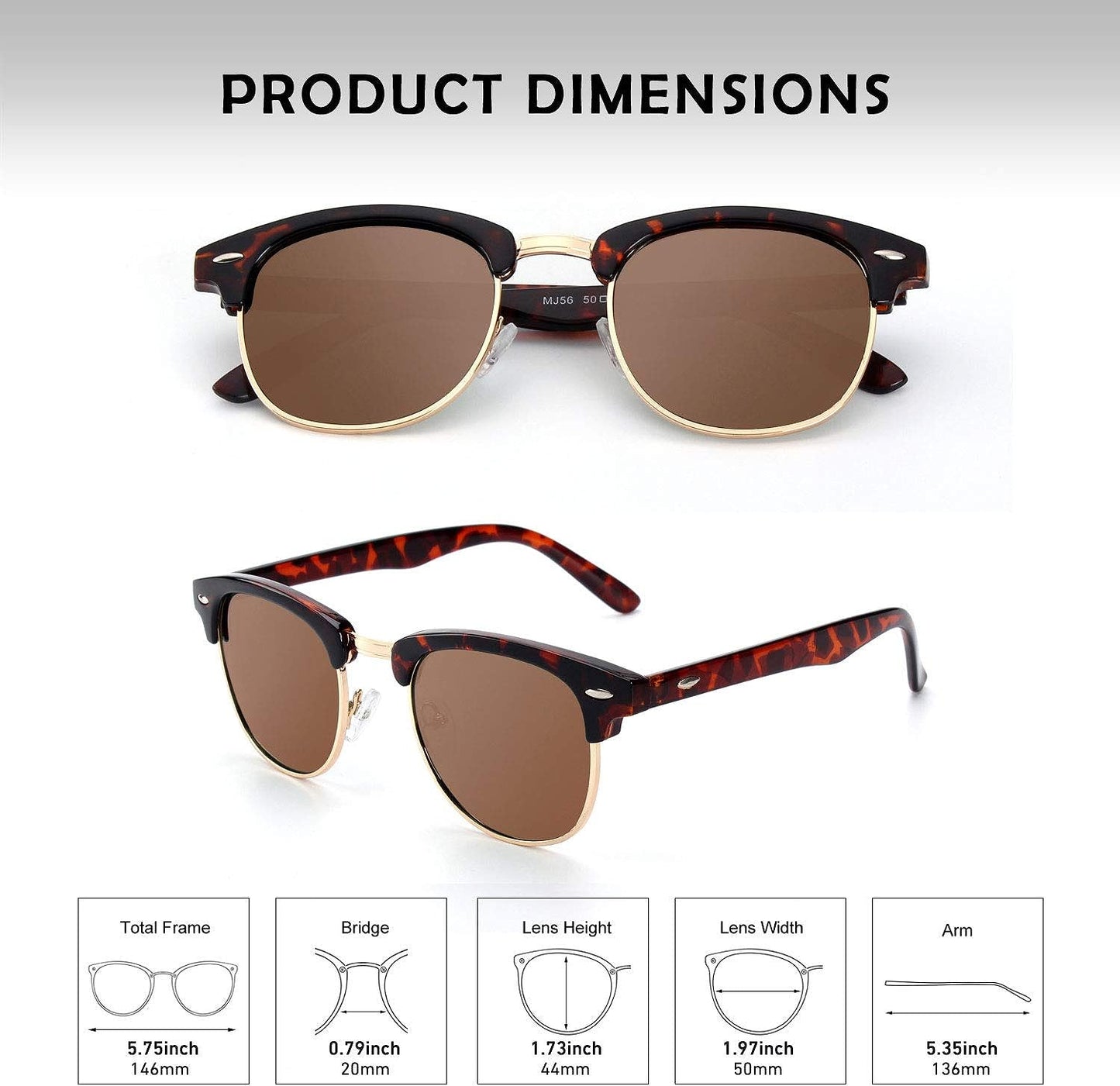 GQUEEN Classic Horn Rimmed Semi Rimless Polarized Sunglasses for Men Women GQO6