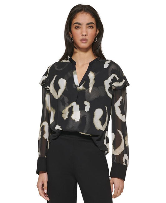 Women's Ruffle-Trim Split-Neck Blouse