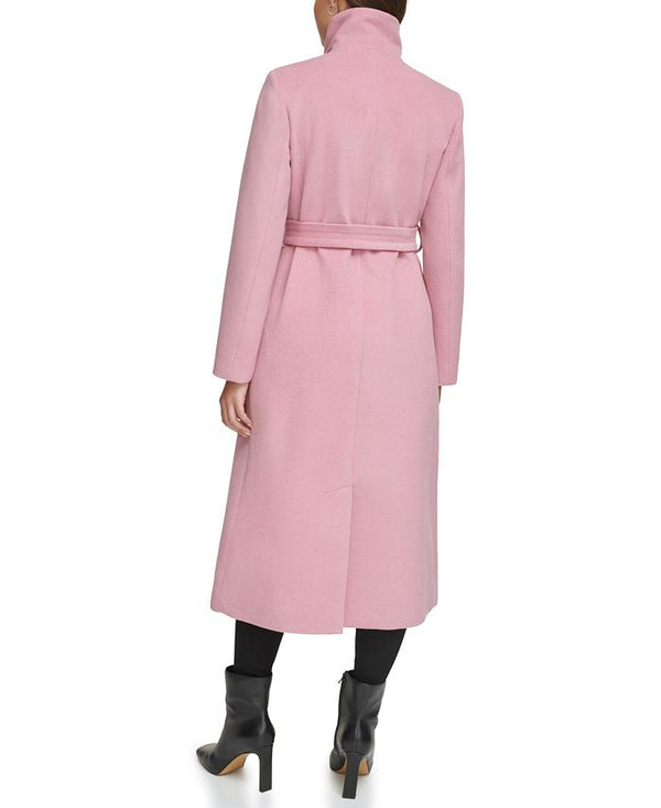 Women's Belted Maxi Wool Coat with Fenced Collar