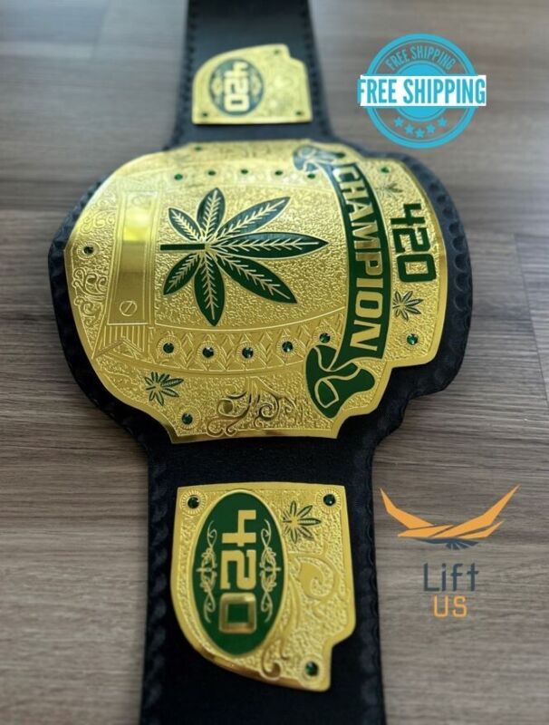 420 Weed World Wrestling Championship Belt 4mm Brass Original Leather