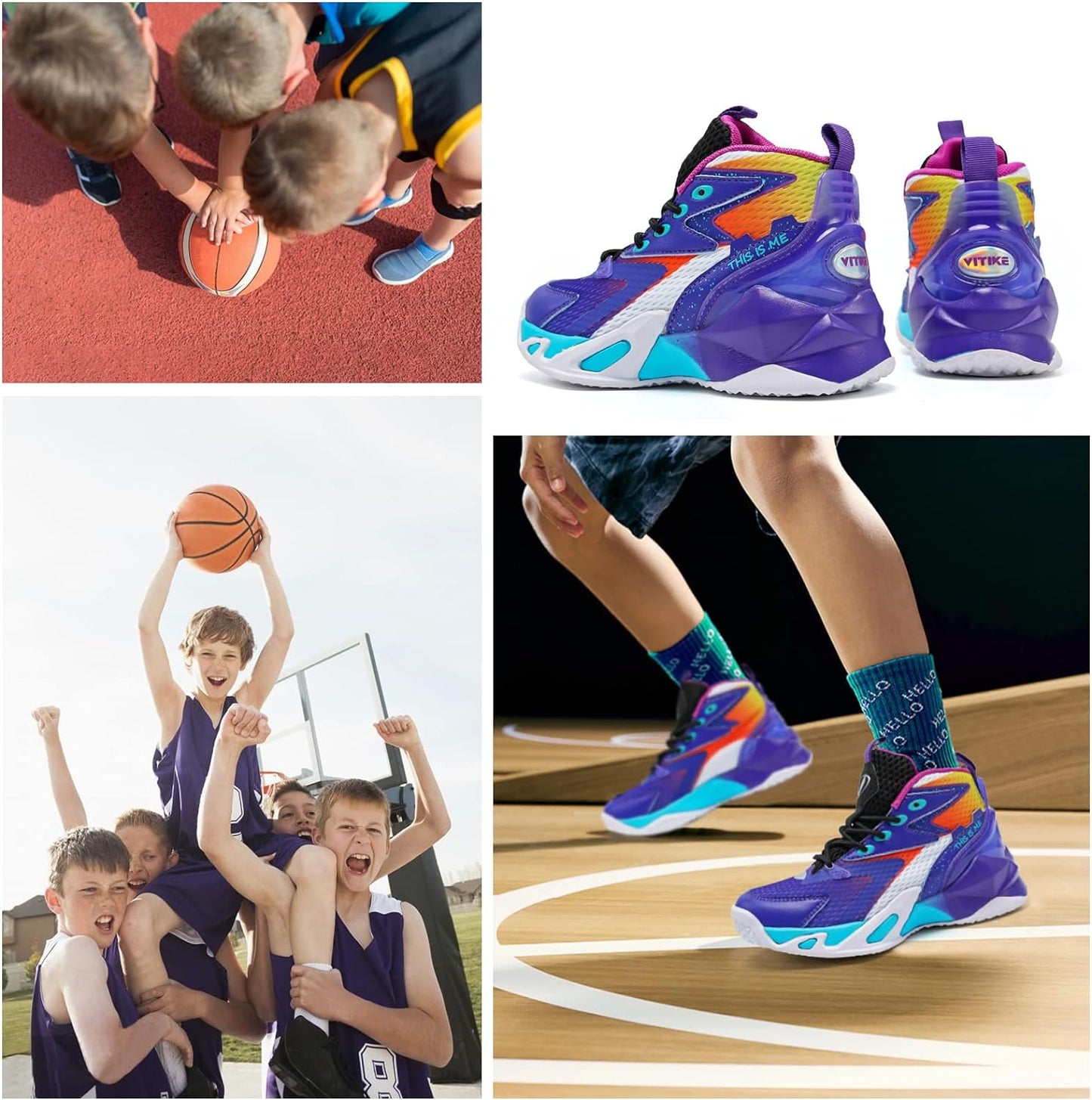 VITUOFLY Kids Basketball Shoes Boys Air Cushion Sneakers Girls Mid Top School Training Shoes Non-Slip Outdoor Sports Shoes Comfortable Boys Running Shoes Durable Little Kid/Big Kid