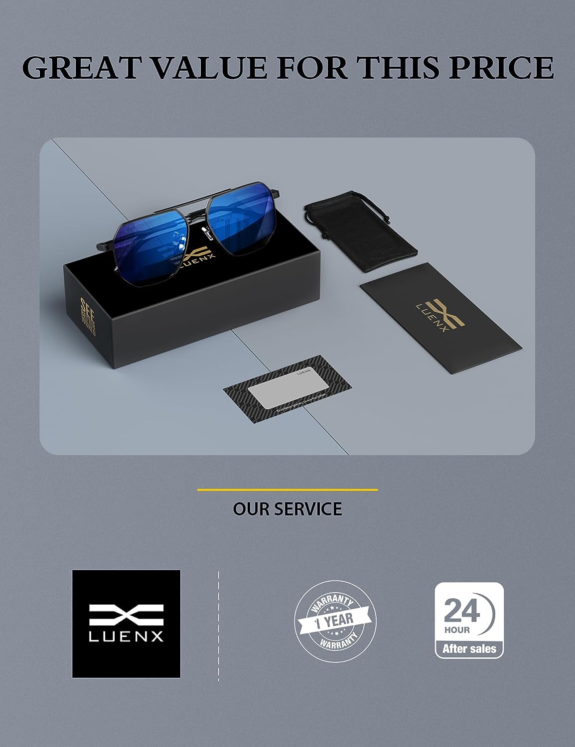 LUENX Aviator Sunglasses for Men Women Polarized - UV 400 Protection with case 60MM