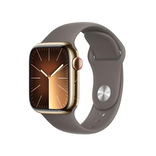 Apple Watch Series 9 [GPS + Cellular 41mm] Smartwatch with Gold Stainless Steel Case with Gold Sport Band S/M. Fitness Tracker, Blood Oxygen & ECG Apps, Always-On Retina Display