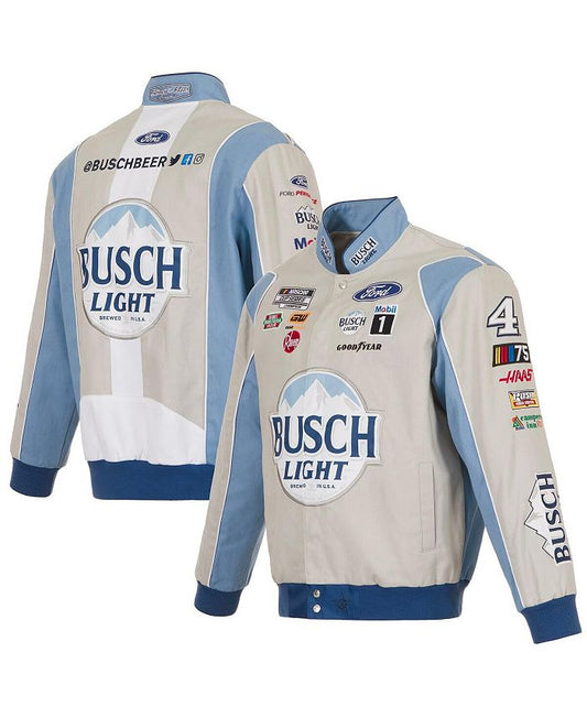 Men's Gray, Light Blue Kevin Harvick Busch Light Twill Driver Uniform Full-Snap Jacket