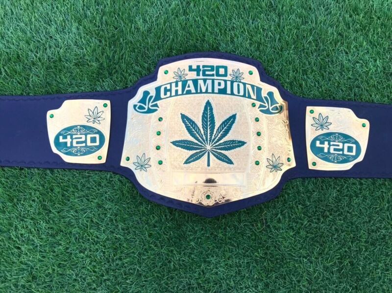420 Weed World Wrestling Championship Belt 2mm Brass Original Leather