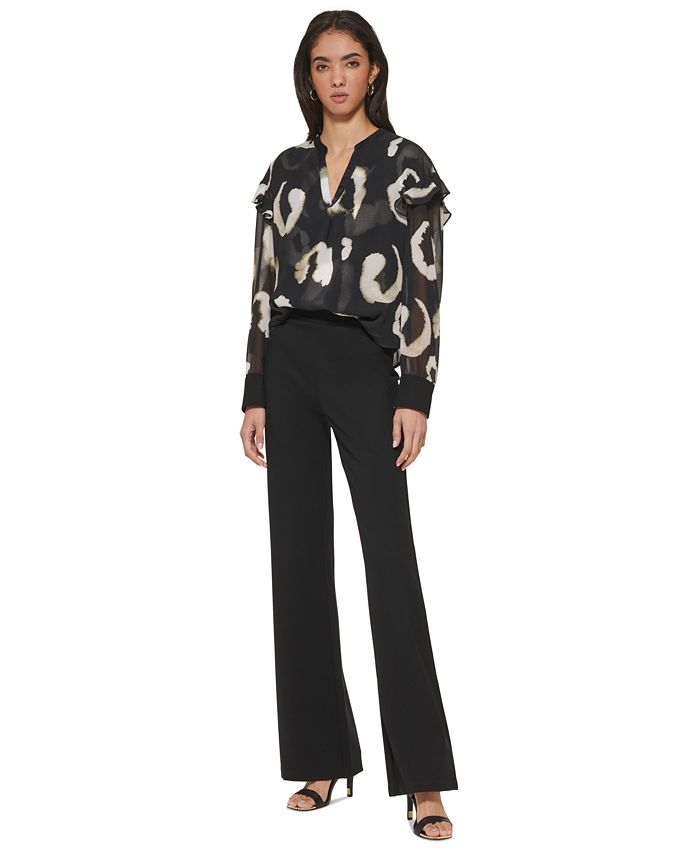 Women's Ruffle-Trim Split-Neck Blouse