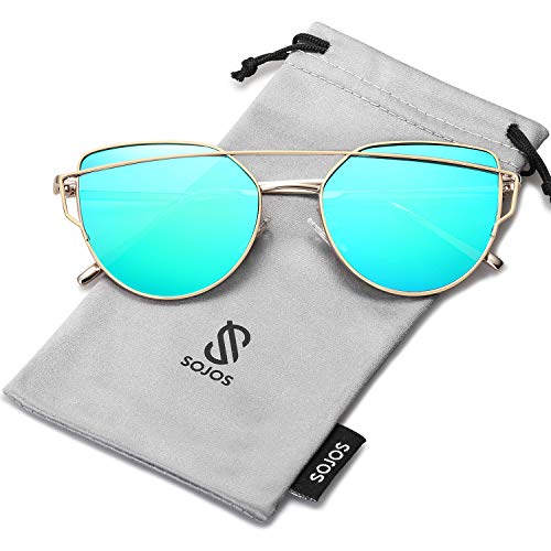 SOJOS Cat Eye Sunglasses for Women Fashion Designer Style Mirrored Lenses