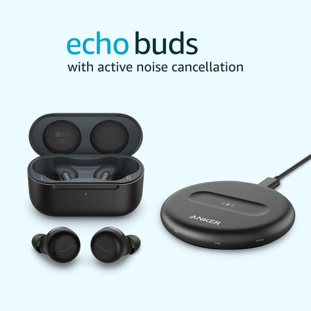 Echo Buds with Active Noise Cancellation (2021 release, 2nd gen) | Wired charging case | Black