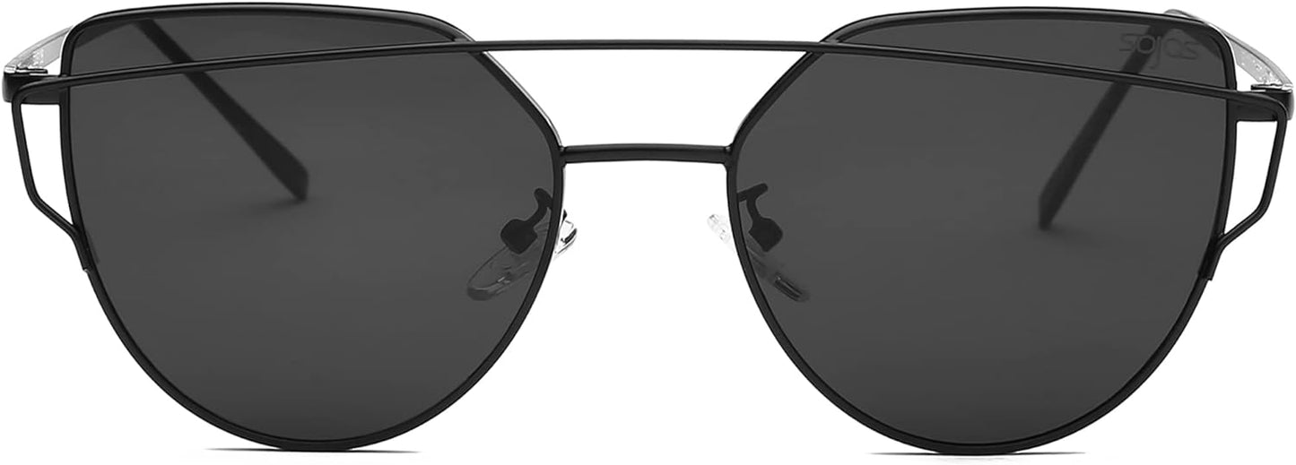 SOJOS Cat Eye Sunglasses for Women Fashion Designer Style Mirrored Lenses