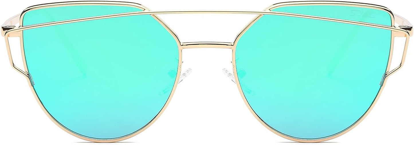 SOJOS Cat Eye Sunglasses for Women Fashion Designer Style Mirrored Lenses