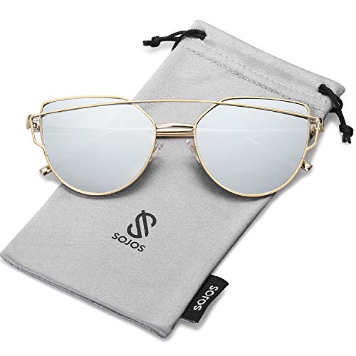 SOJOS Cat Eye Sunglasses for Women Fashion Designer Style Mirrored Lenses