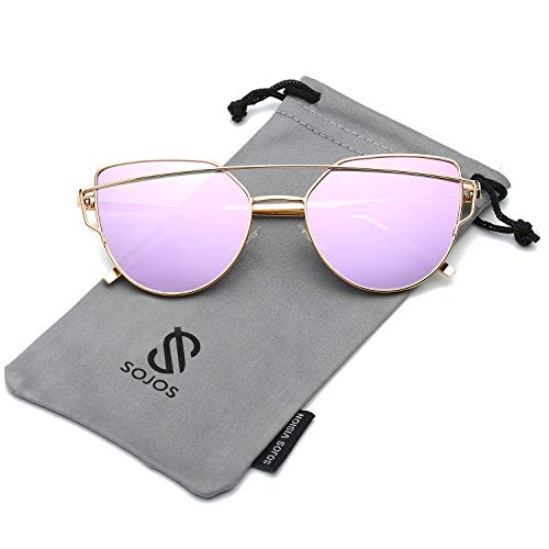 SOJOS Cat Eye Sunglasses for Women Fashion Designer Style Mirrored Lenses
