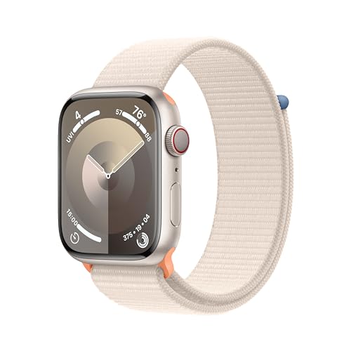 Apple Watch Series 9 [GPS + Cellular 41mm] Smartwatch with Gold Stainless Steel Case with Gold Sport Band S/M. Fitness Tracker, Blood Oxygen & ECG Apps, Always-On Retina Display