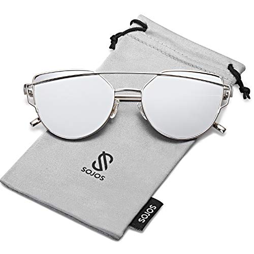 SOJOS Cat Eye Sunglasses for Women Fashion Designer Style Mirrored Lenses