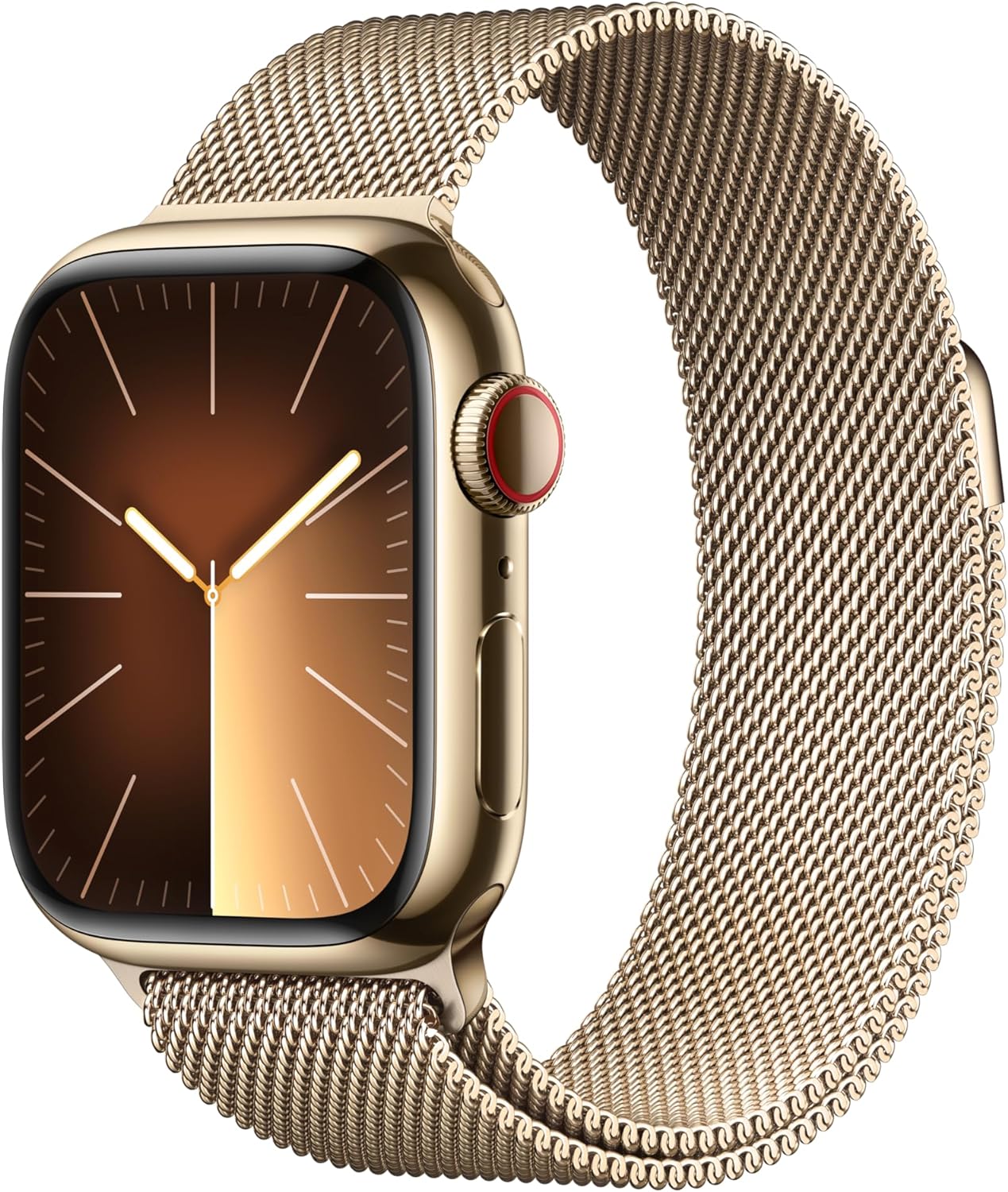 Apple Watch Series 9 [GPS + Cellular 41mm] Smartwatch with Gold Stainless Steel Case with Gold Sport Band S/M. Fitness Tracker, Blood Oxygen & ECG Apps, Always-On Retina Display