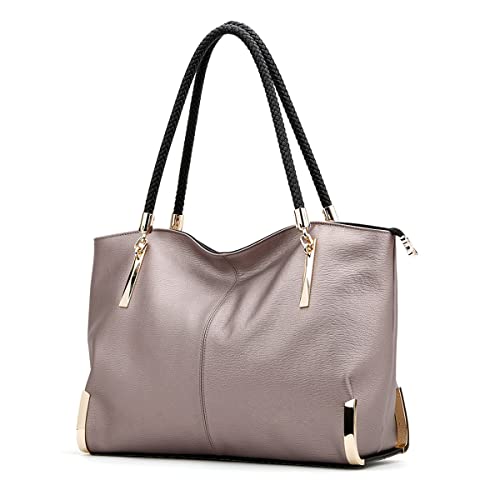 FOXLOVER Large Capacity Tote Handbags for Women, Genuine Leather Ladies Top-handle Bags Fashion Shoulder Bags Purses
